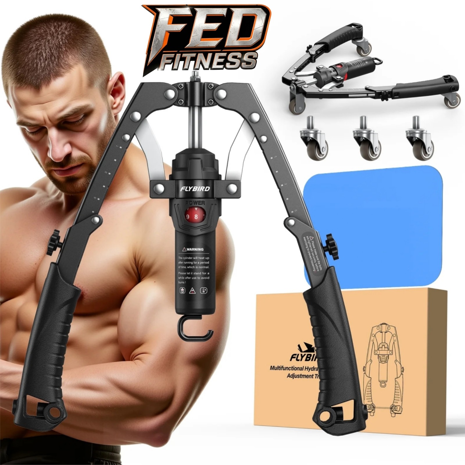 FlyBird Hydraulic Twister Arm Exerciser 22-440lb Chest Expander with AB Rollers