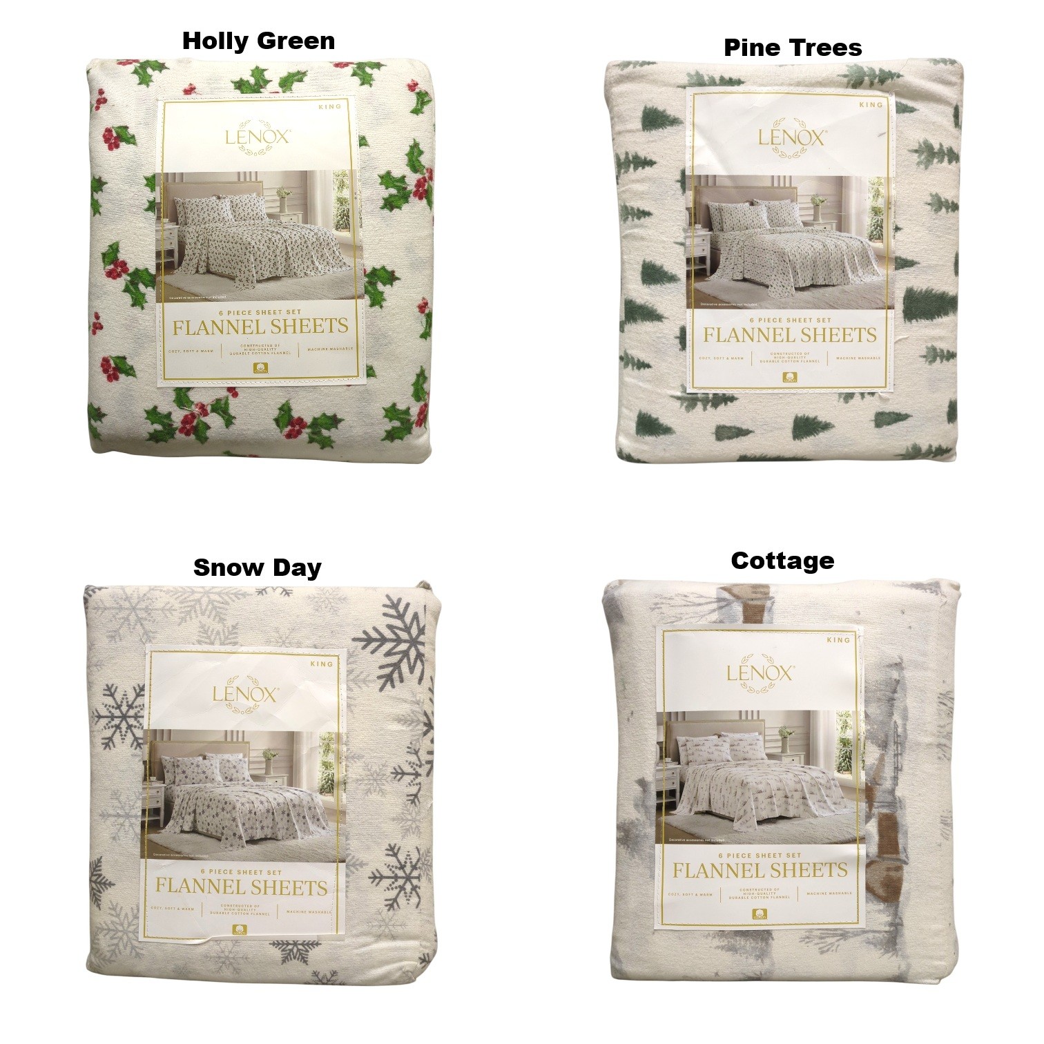 Lenox 6-Piece Soft & Warm 100% Cotton Flannel Sheet Set, King