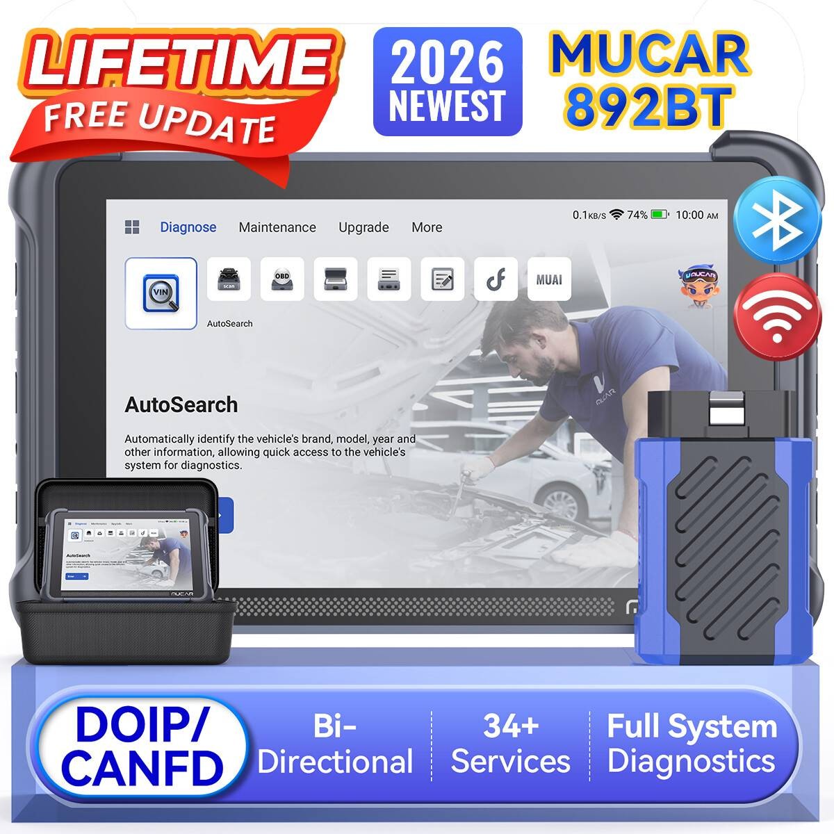 MUCAR 892BT OBD2 Scanner MUAI All System FREE Bidirectional Diagnostic Tool 2026