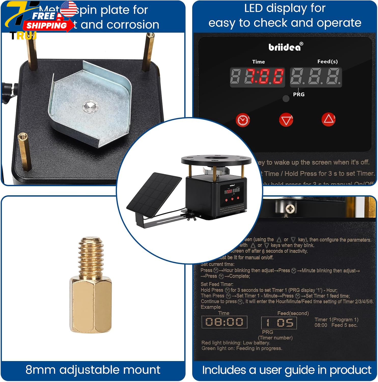 Deer Feeder Timer with Integrated Solar Panel Digital Automatic Metal Spin Plate