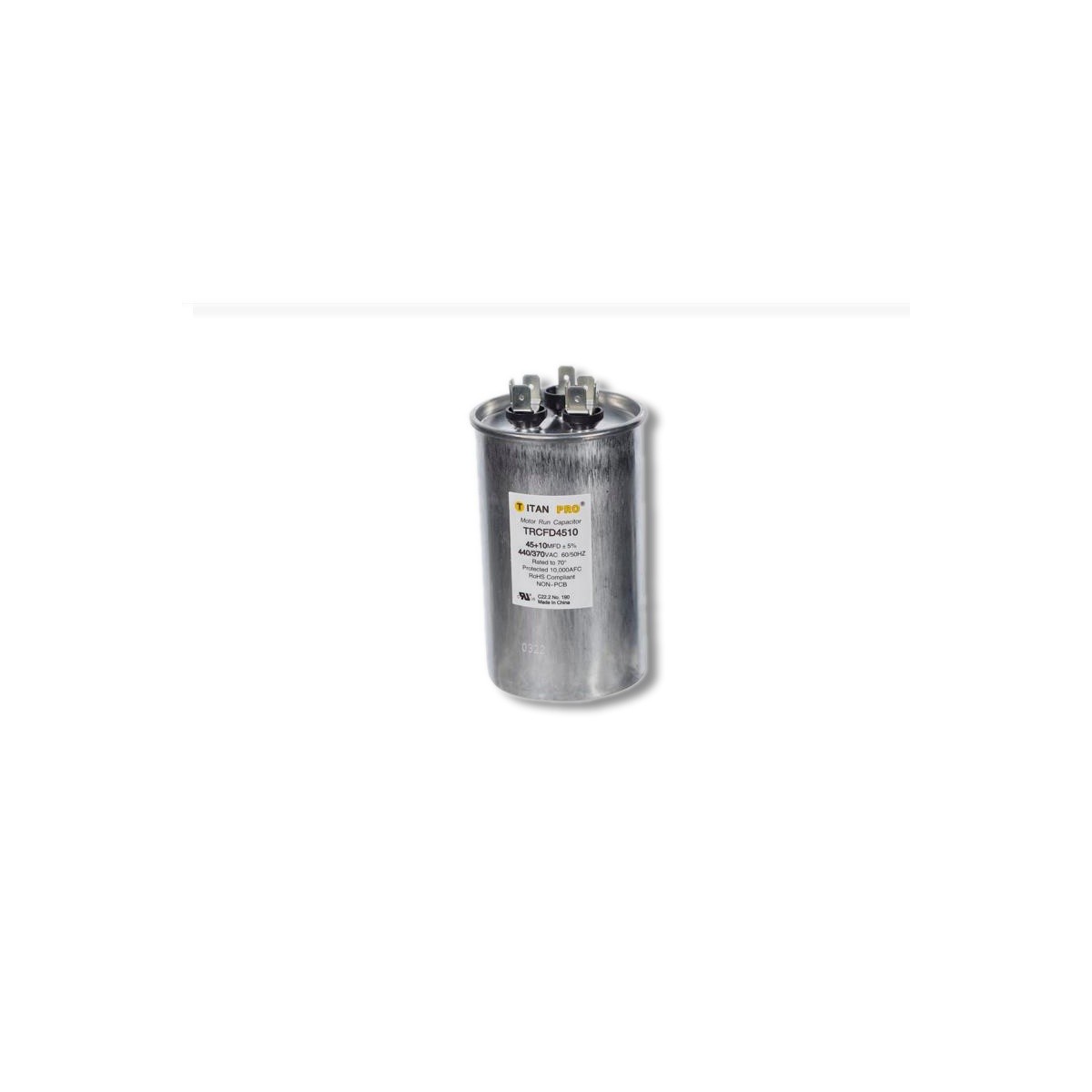 Titan Pro 45+10 MFD 440 V Round Run Capacitor TRCFD4510