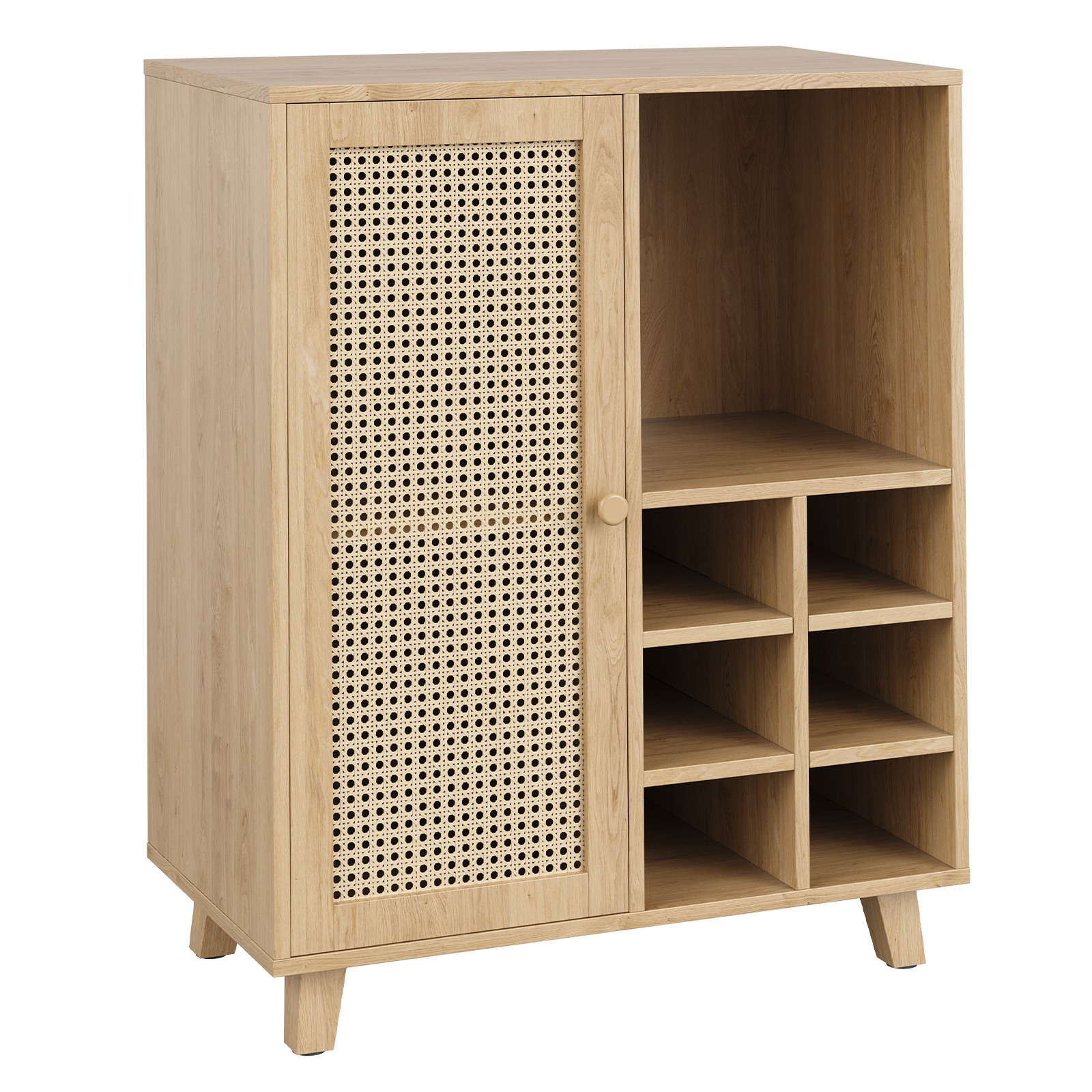 Sideboard Cabinet with Storage, 34 Inch Wine Bar Cabinet with Wine Racks, Buff