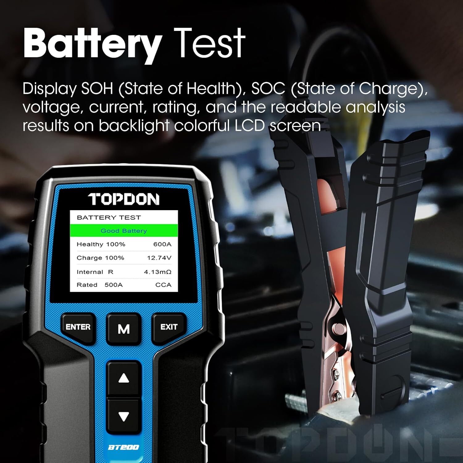 TOPDON BT200 12v Car Battery Tester Charging System Analyzer 2000CCA