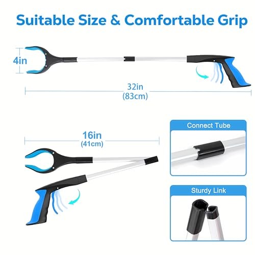 Grabber Reacher Tool - 32” Extra Long Foldable Gripper and Reaching Tool - Blue