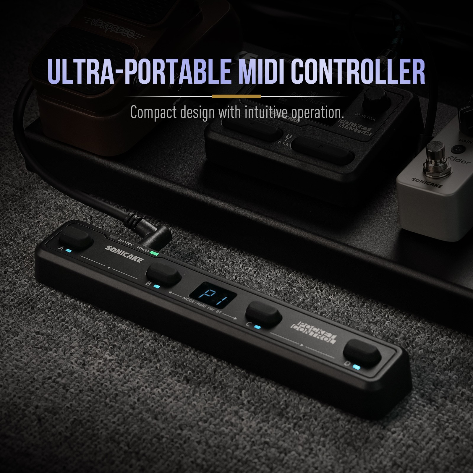 Sonicake Pocket Control Wireless MIDI Controller - 4 Programmable Footswitches