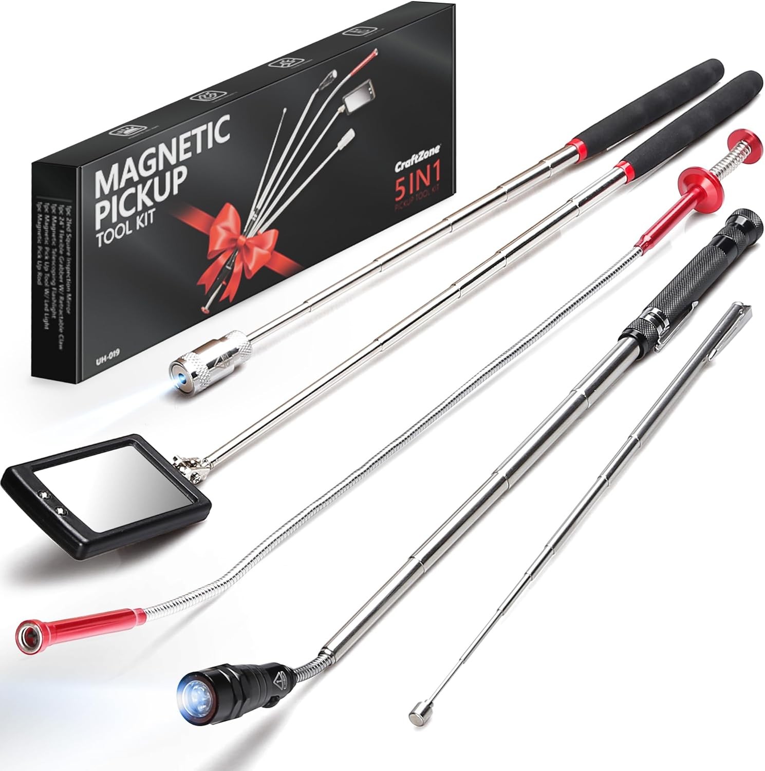 Telescoping Magnetic Pickup Tool Set, Inspection Mirrors and Four Claw Grabber