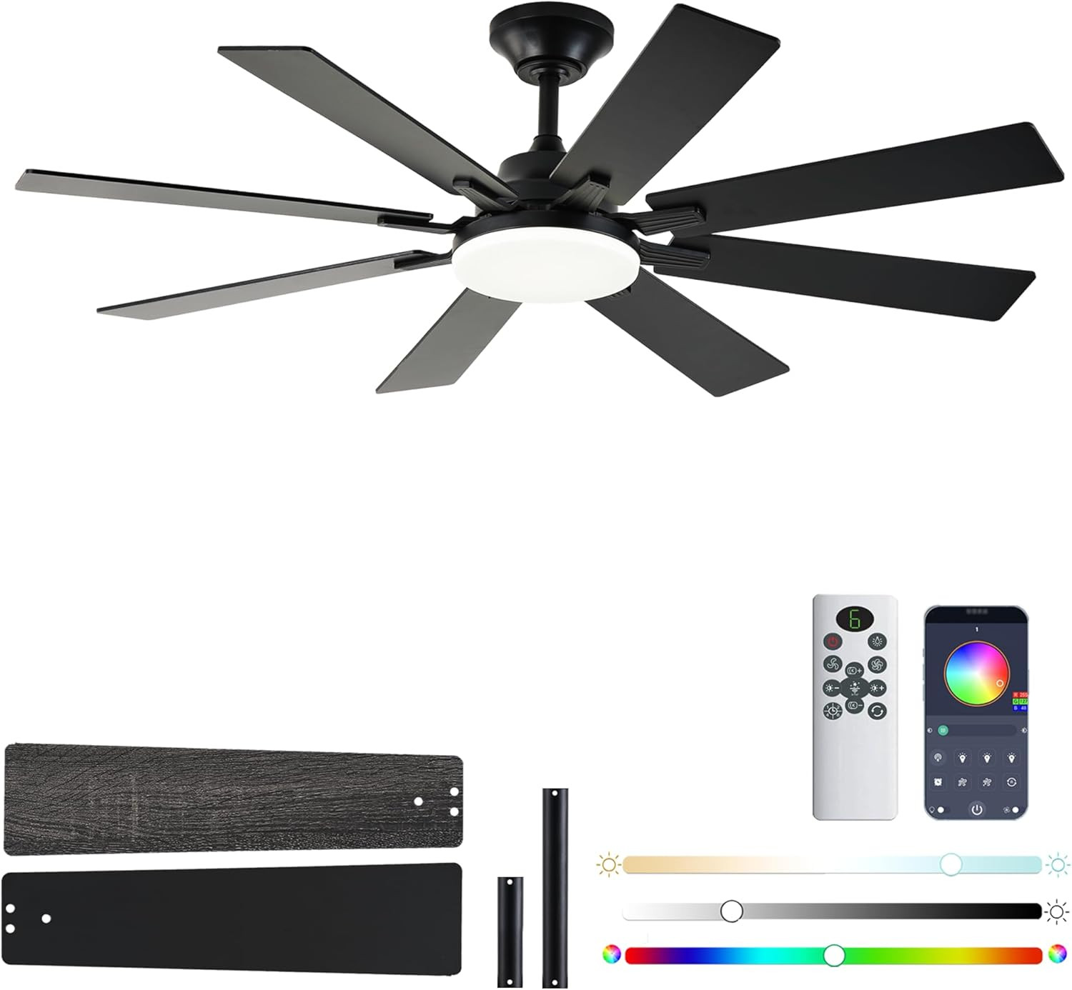Ceiling Fans with Lights, 52 Inch Ceiling Fan with Light and Remote Control, Rev