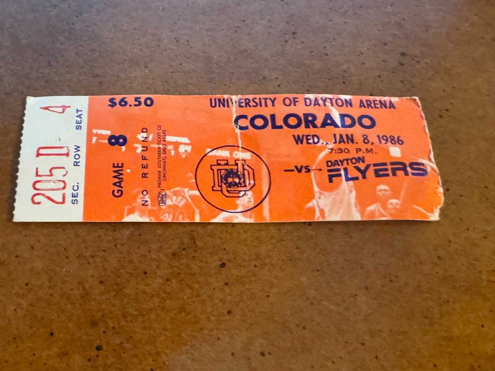 1986 Dayton Flyers Colorado Buffaloes Basketball Ticket Matt Bullard Randy Downs