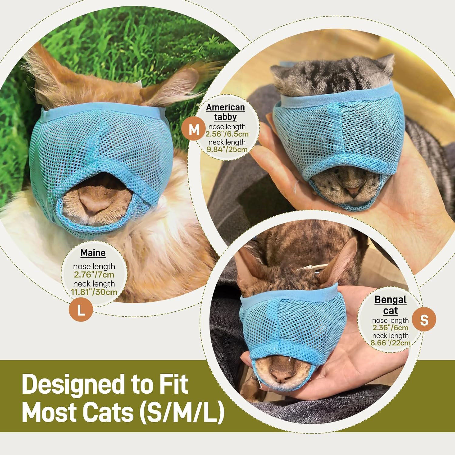 2Pcs Cat Muzzle for Grooming & Nail Trimming, Breathable Mesh Muzzles to Prevent