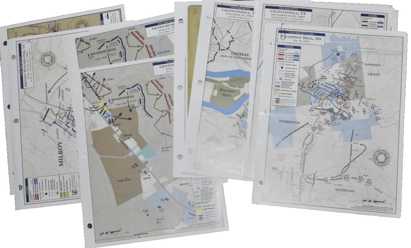 ABT CIVIL WAR 1863 BATTLE MAPS: Champion Hill, Chancelorsville, Chatt, Gettysbrg