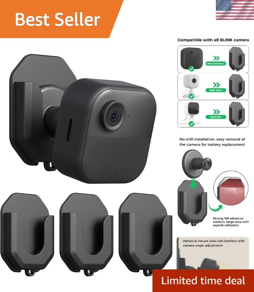 3 Pack Heavy-Duty Blink Camera Wall Mount with Strong Adhesive - Black Finish