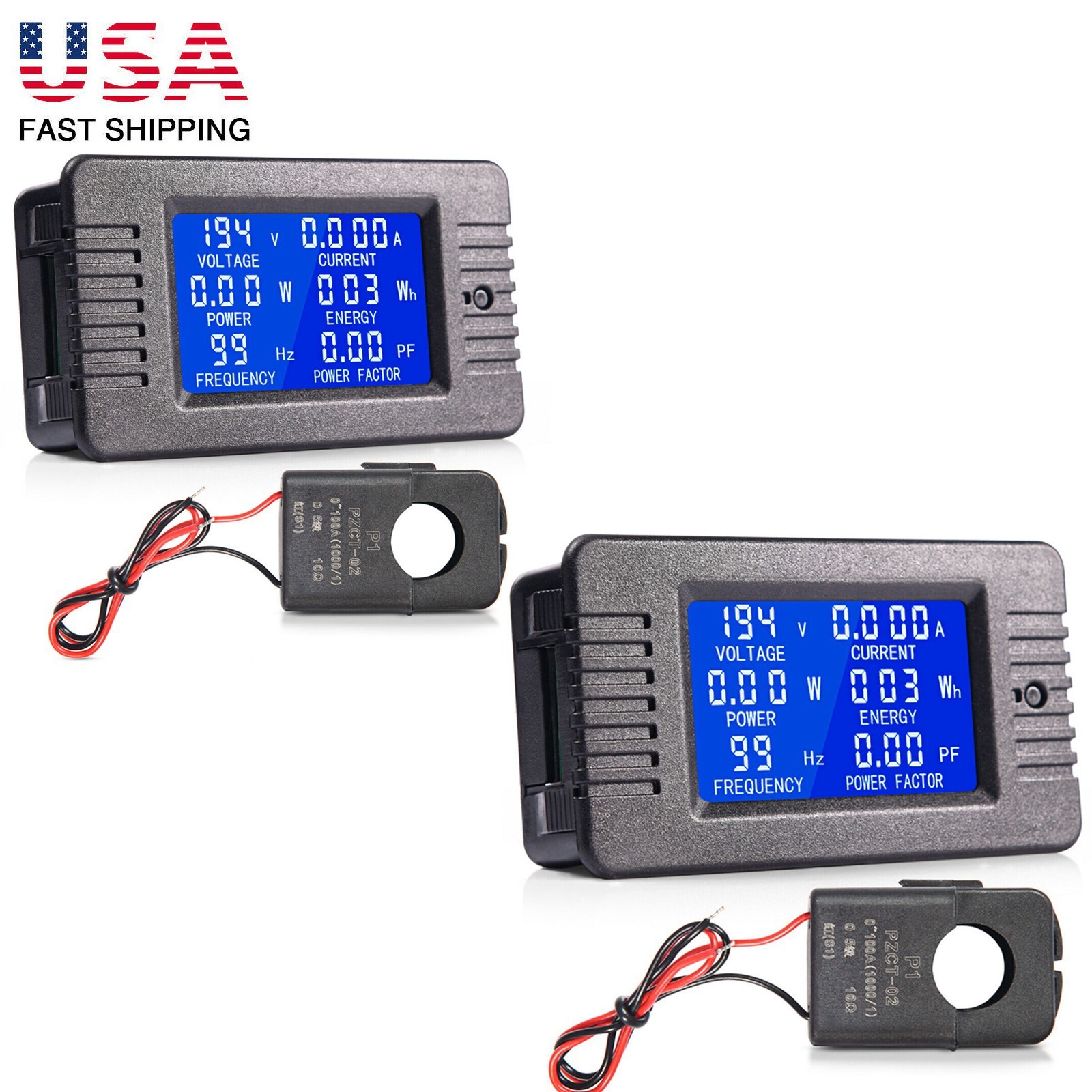 2X 80-260V AC Digital Multimeter Ammeter Voltmeter LCD Display 100A Energy Power