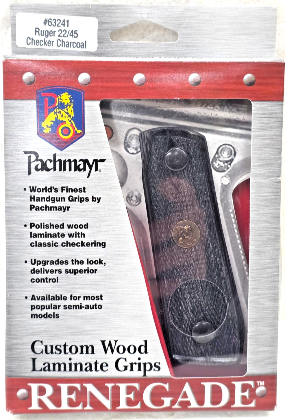 Pachmayr Wood Laminate Checkered Charcoal Grips Ruger 22/45 #63241 OEM NOS NEW