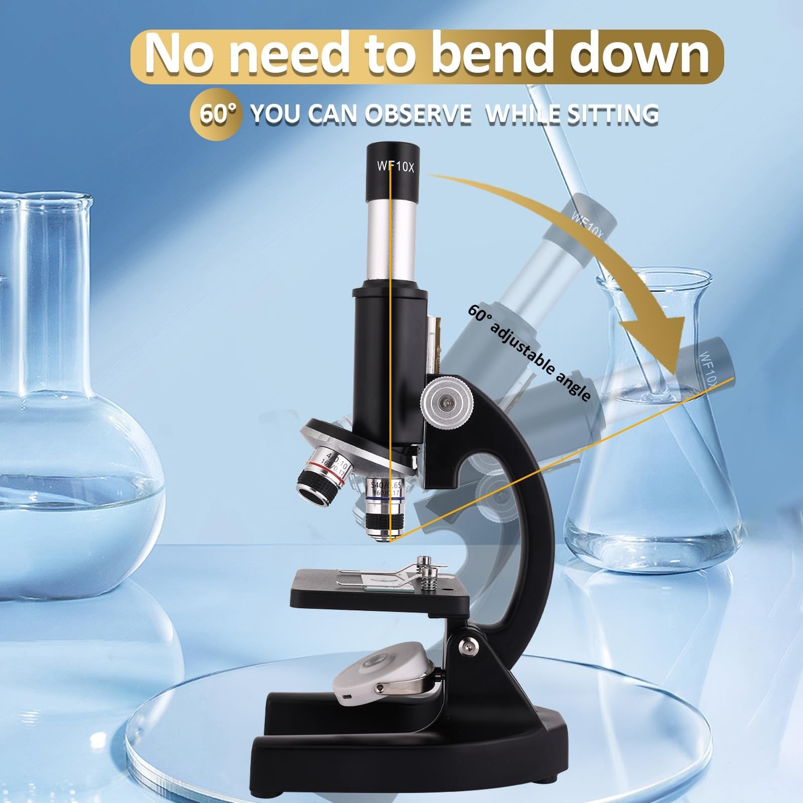 High-Power Microscope 40X-2500X Magnification, 4.3" Display, 5MP Camera, Eyepiec