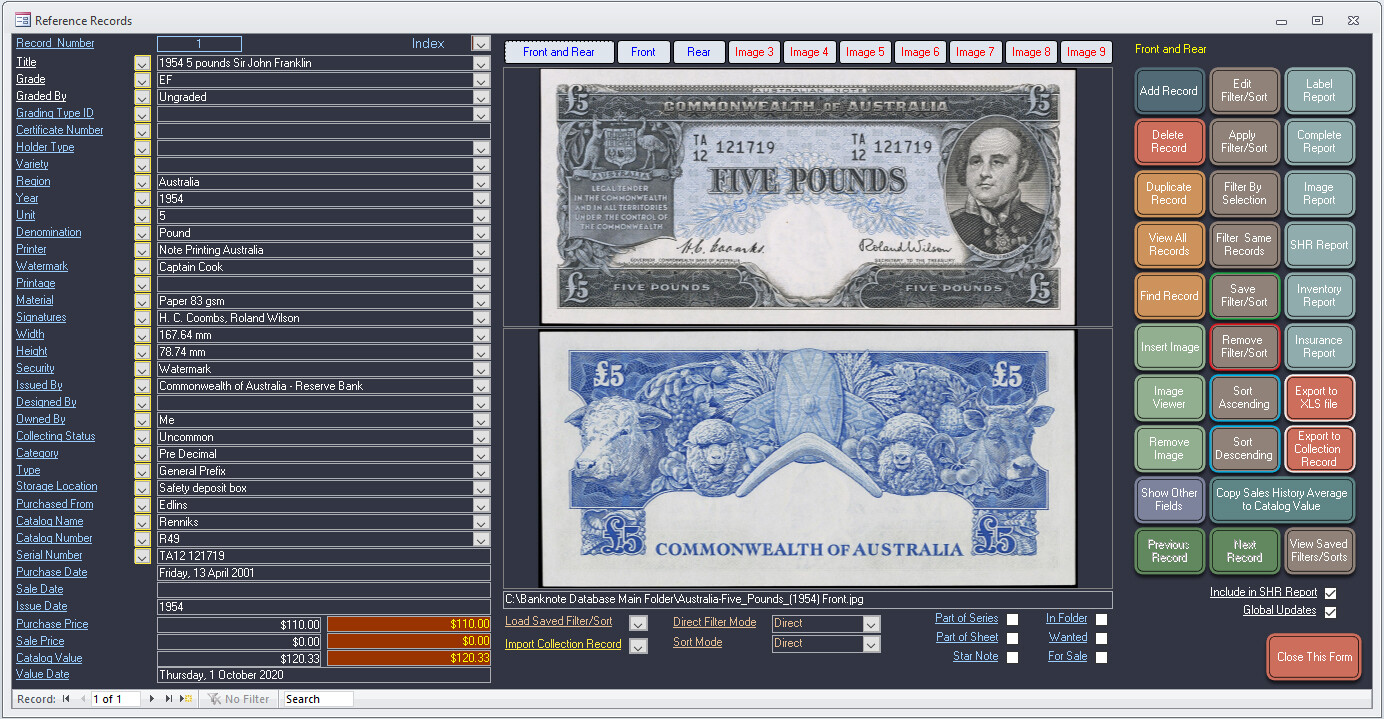 Banknote Collector Database Professional Software for Windows on USB