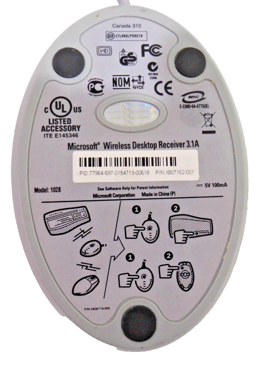 Electonics Microsoft Wireless Optical Desktop Receiver 3.1 A Model 1028