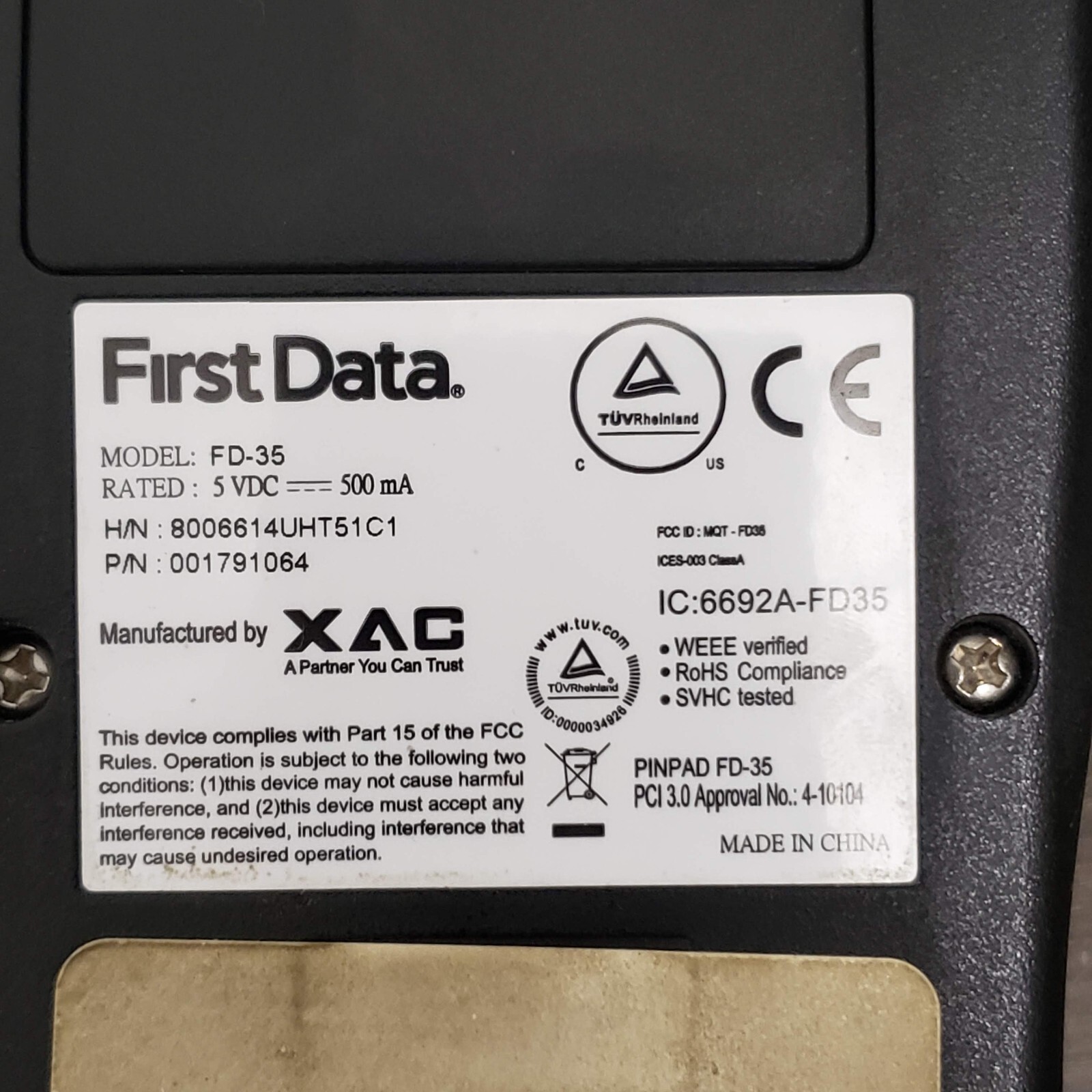 First Data FD35 Credit Card Reader