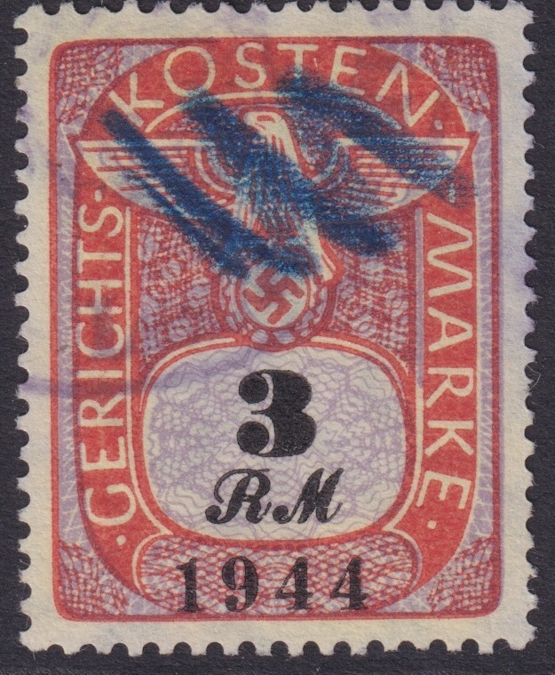 Stamp Germany Poland Revenue WWII Court Document Fee 1944 3 RM Used
