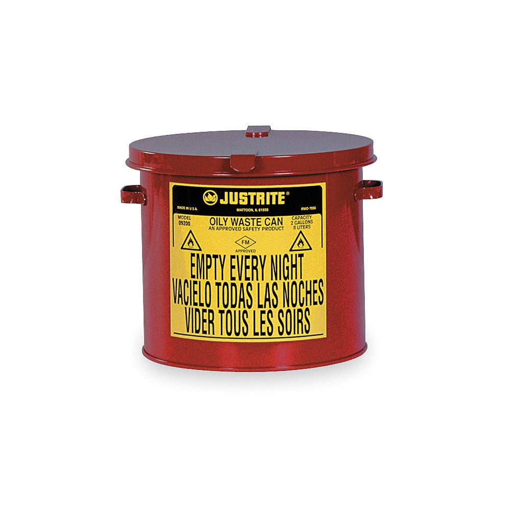 JUSTRITE 09200 Countertop Oily Waste Can,2 Gal.,Red 2RYG9