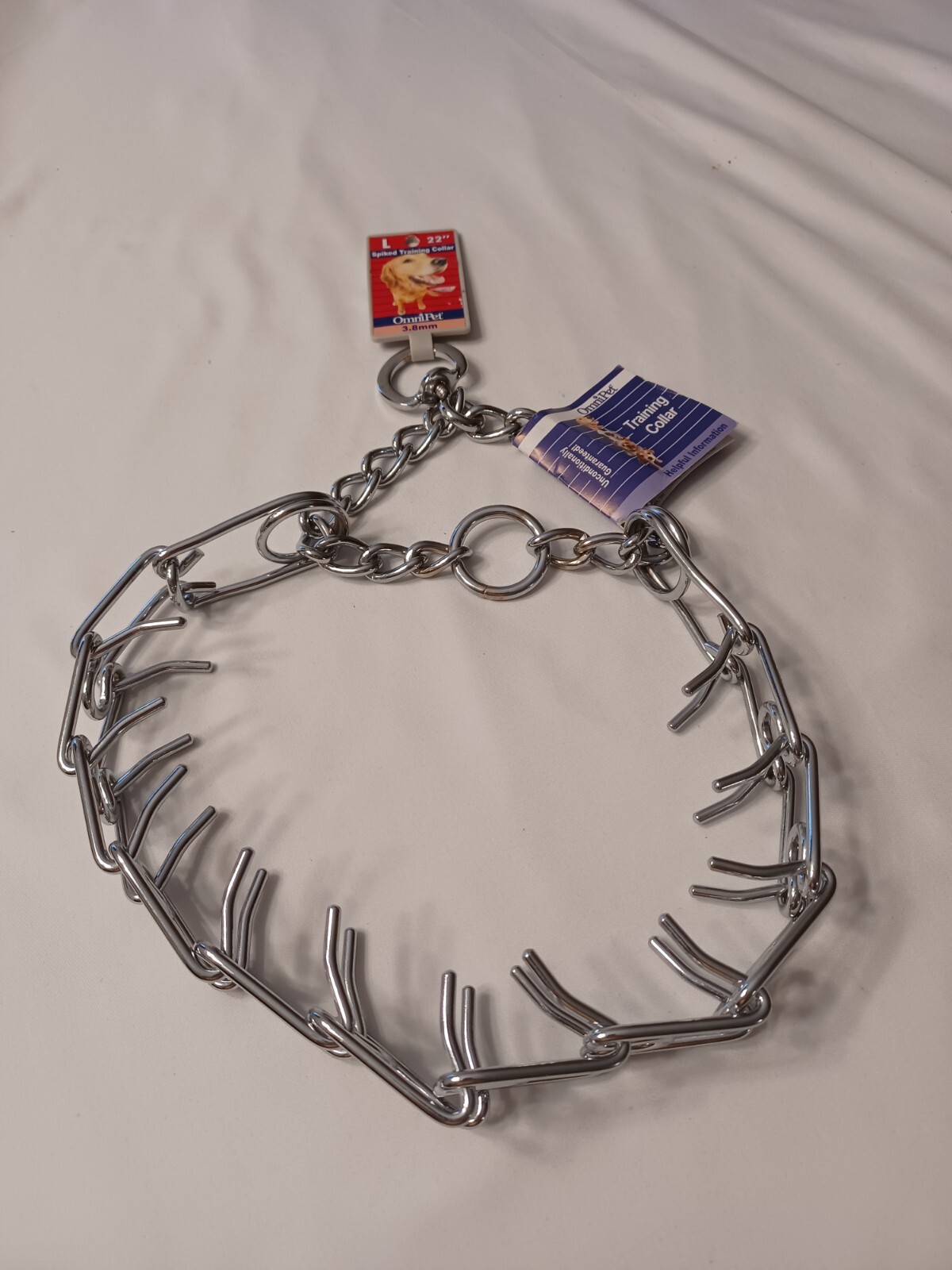 OMNIPET TRAINING COLLAR LARGE 22 INCH SPIKED TRAINING COLLAR CHROME PLATED.