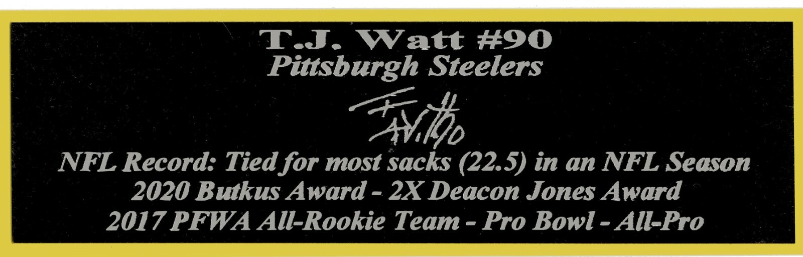 T.J. Watt Autograph Nameplate Pittsburgh Steelers Jersey Football Helmet