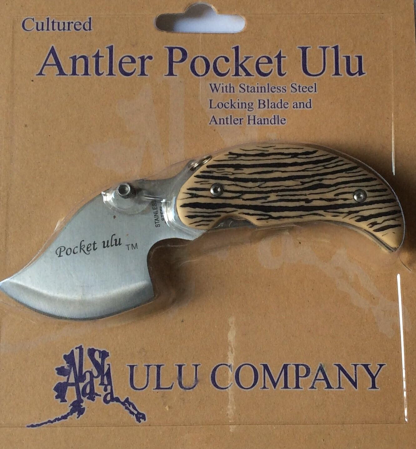 Alaska  Original Pocket Ulu with Stainless Steel Locking Blade - Cultured Antler