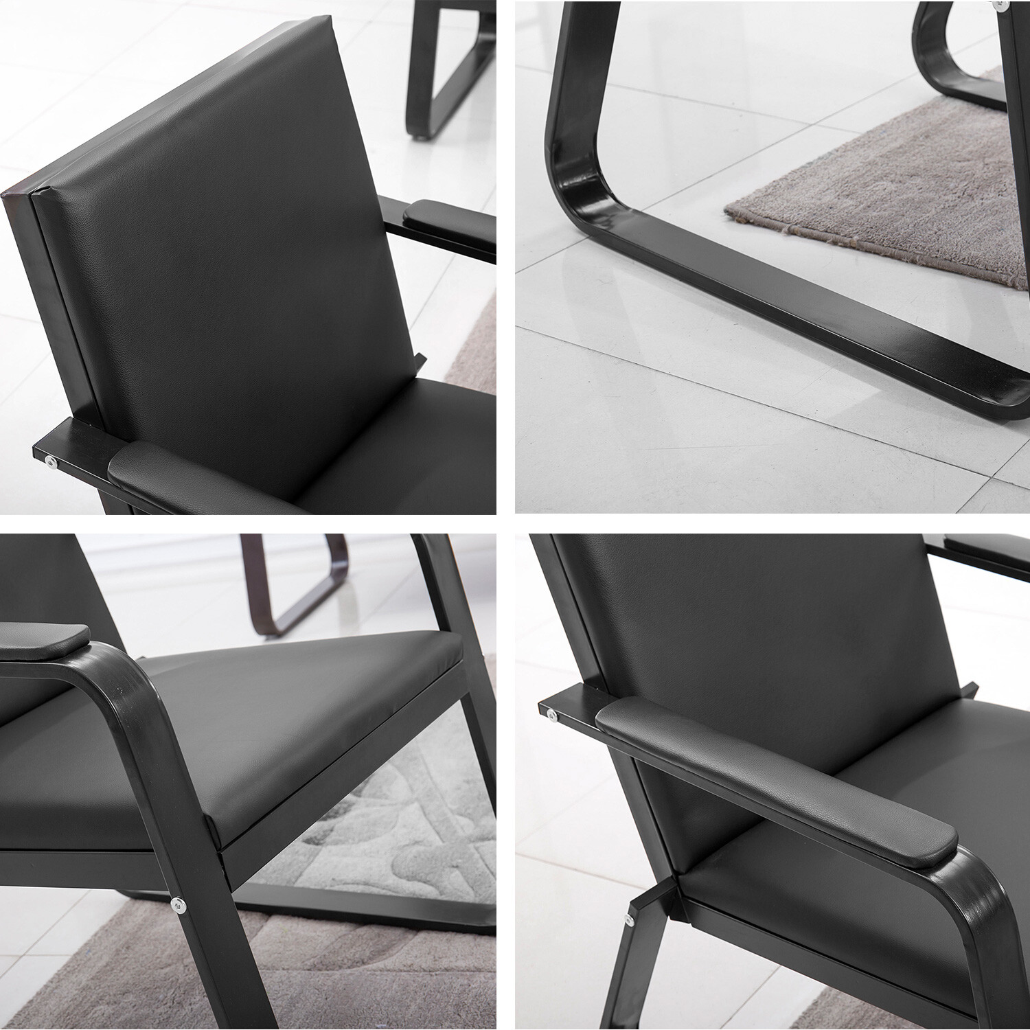 2 PCS Reception Room Chairs Office Guest Waiting Sofas w/ PVC Leather Foam Steel