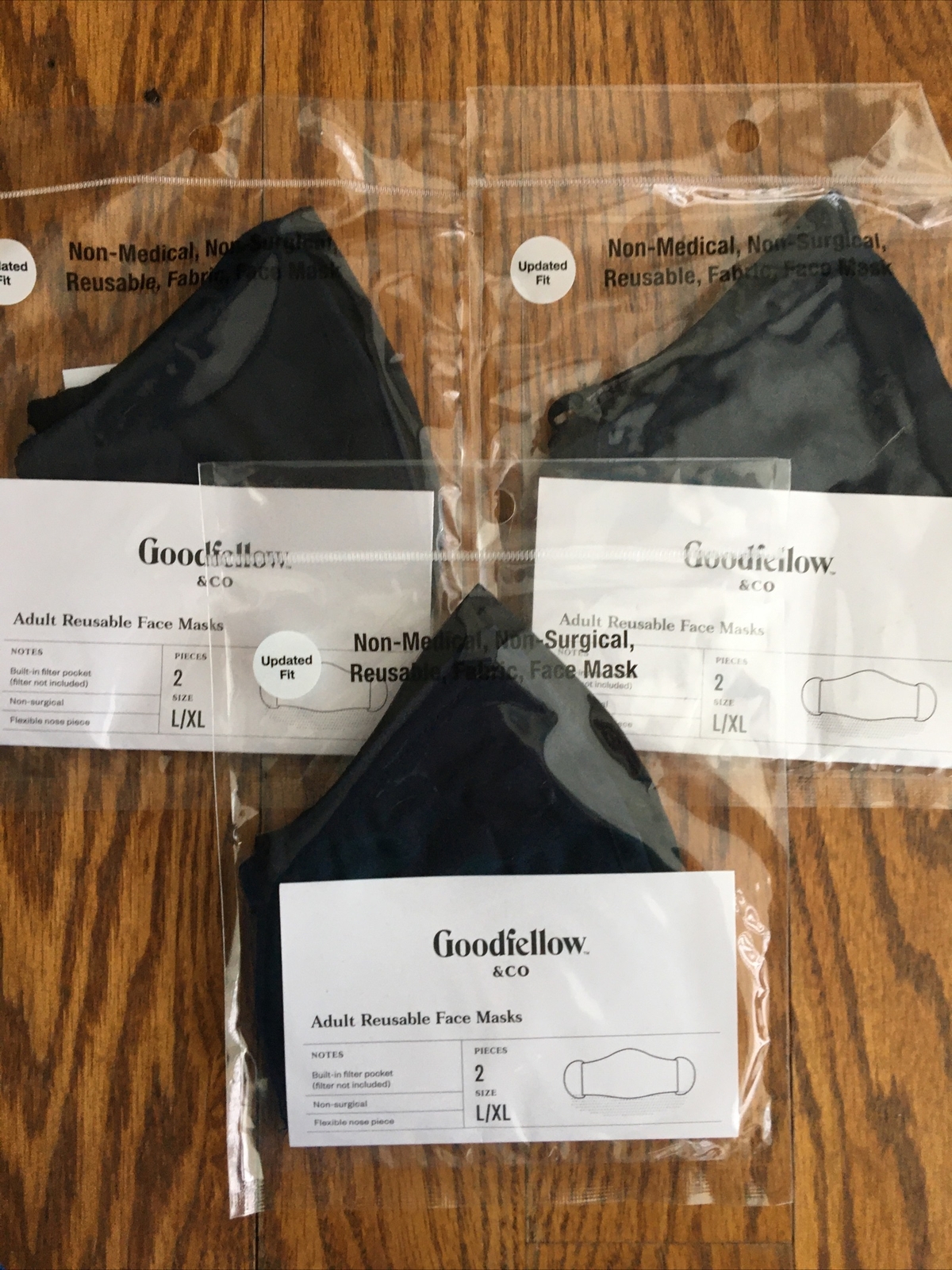 3 Pack GoodFellow Large X-large 2 Pack Fabric Face Covers Navy Blue & Black