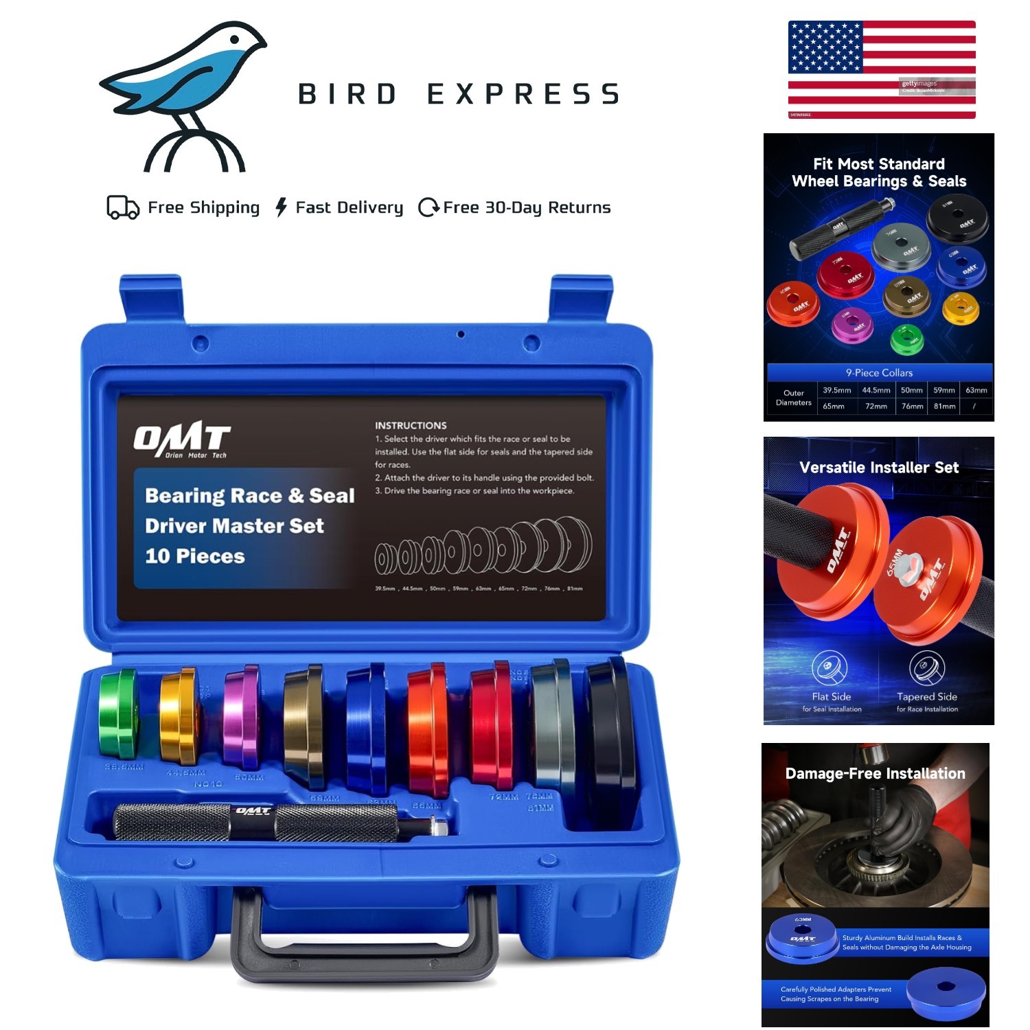 10pc Bearing Race and Seal Driver Set with Adapters for Bearing Installation
