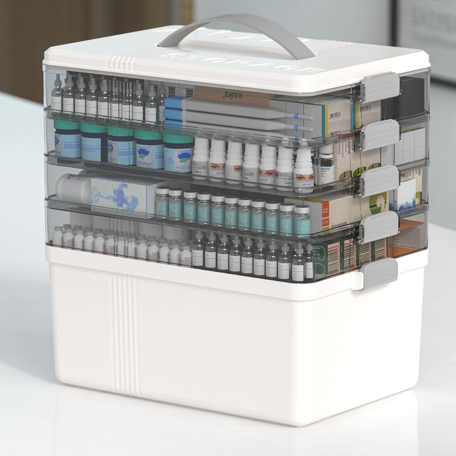 5 Tier Medicine Organizer Portable First Aid Kit Box with/ Handle Travel