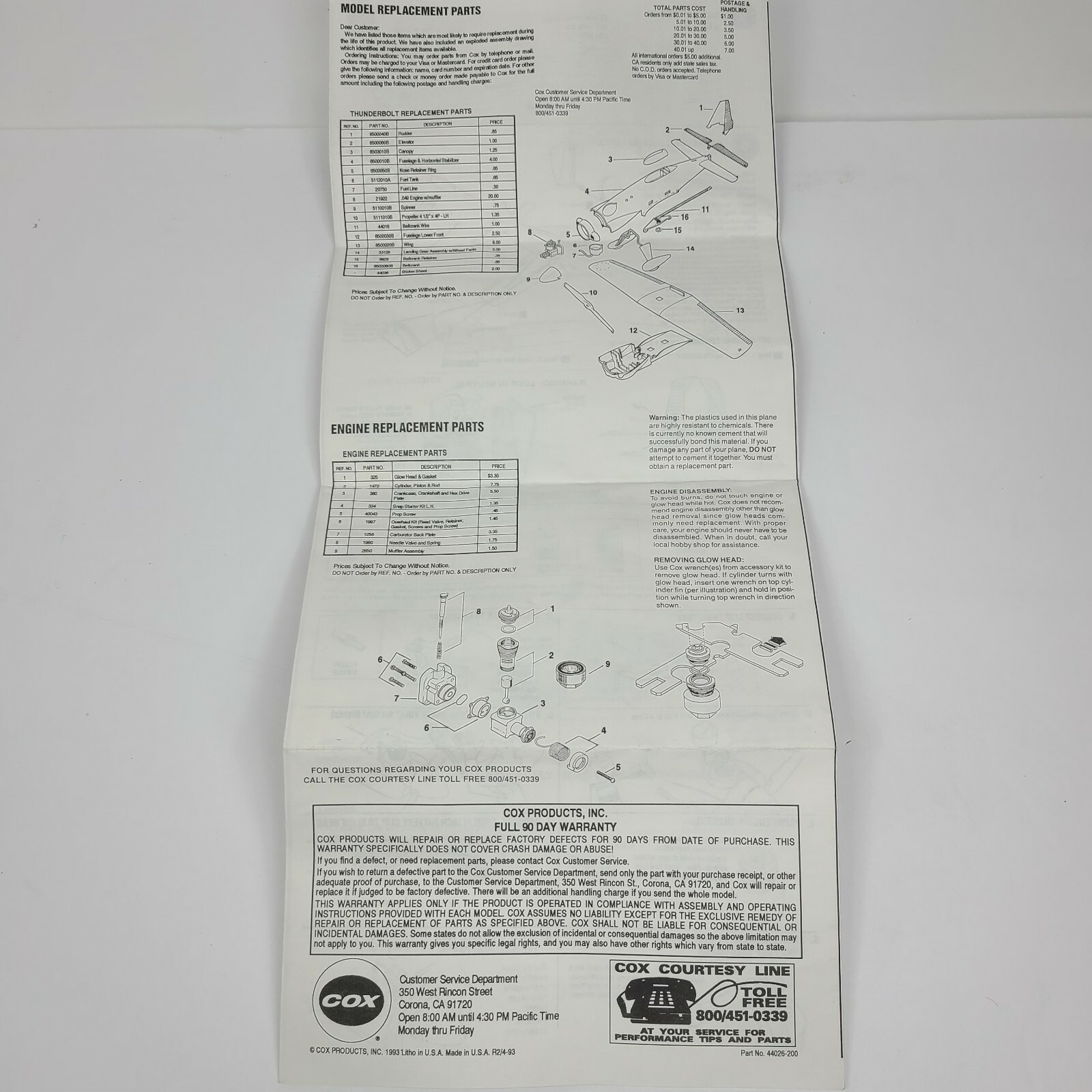 COX Vintage E-Z Flyer -Thunderbolt- Pilot's Flight Manual Complete, Good Cond.