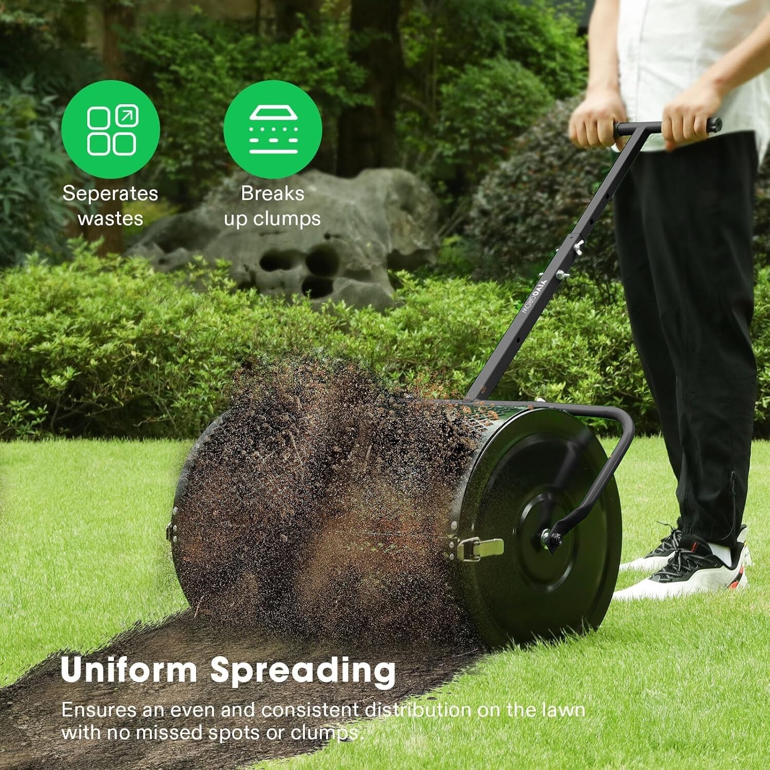 24" Lawn Compost Spreader Peat Moss Roller, Roller Spreader Adjustable Handle