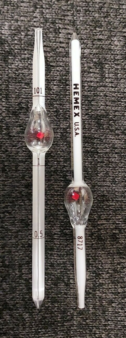 Vintage Hemex Blood Diluting Glass Pipette, Lab glassware, Apothecary, Lot of 2