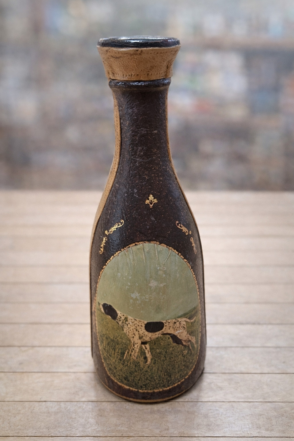 Italian Leather Wrapped Hunting Dog Decorative Bottle