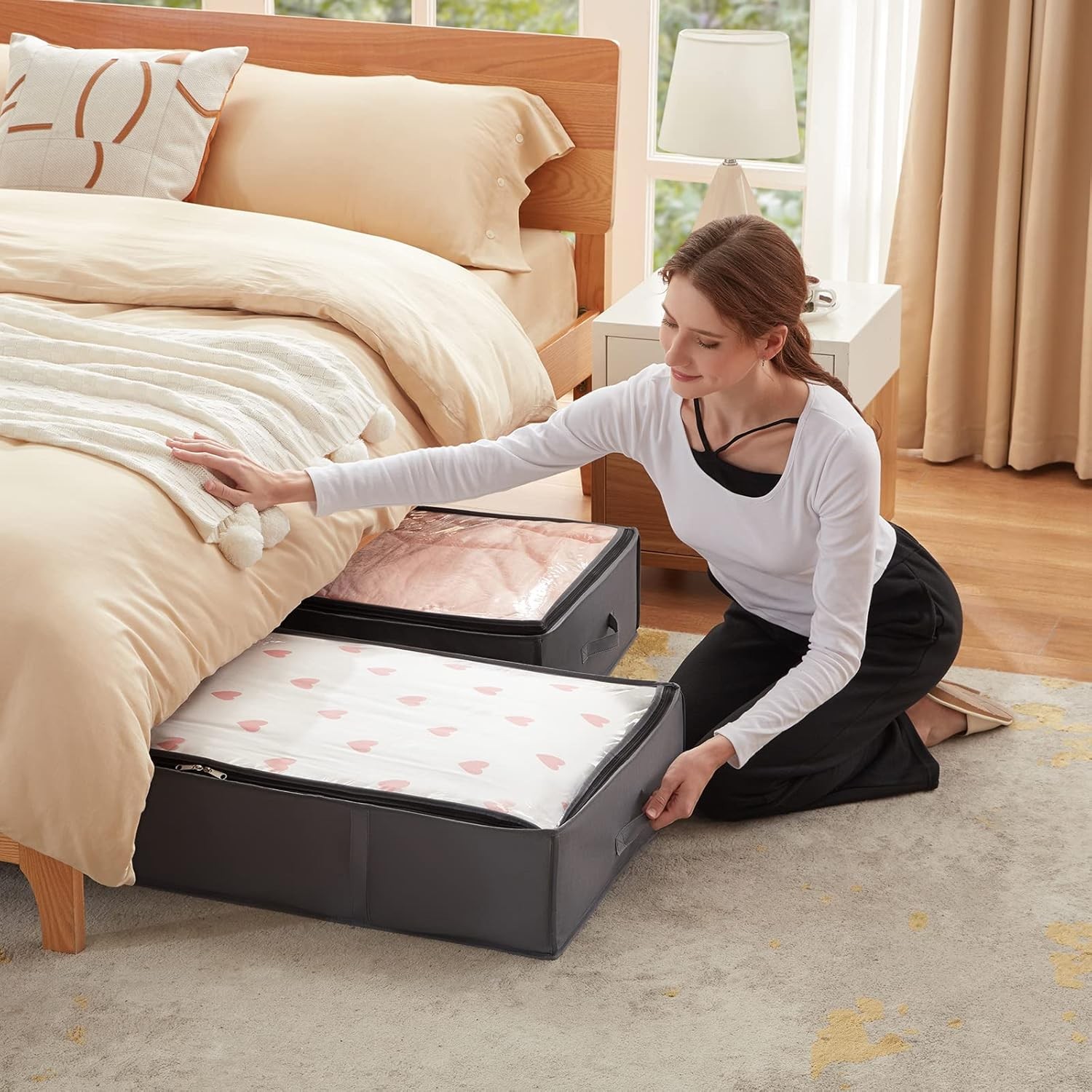 90L 4 Pack Under Bed Storage Containers, Large Capacity Blanket Storage