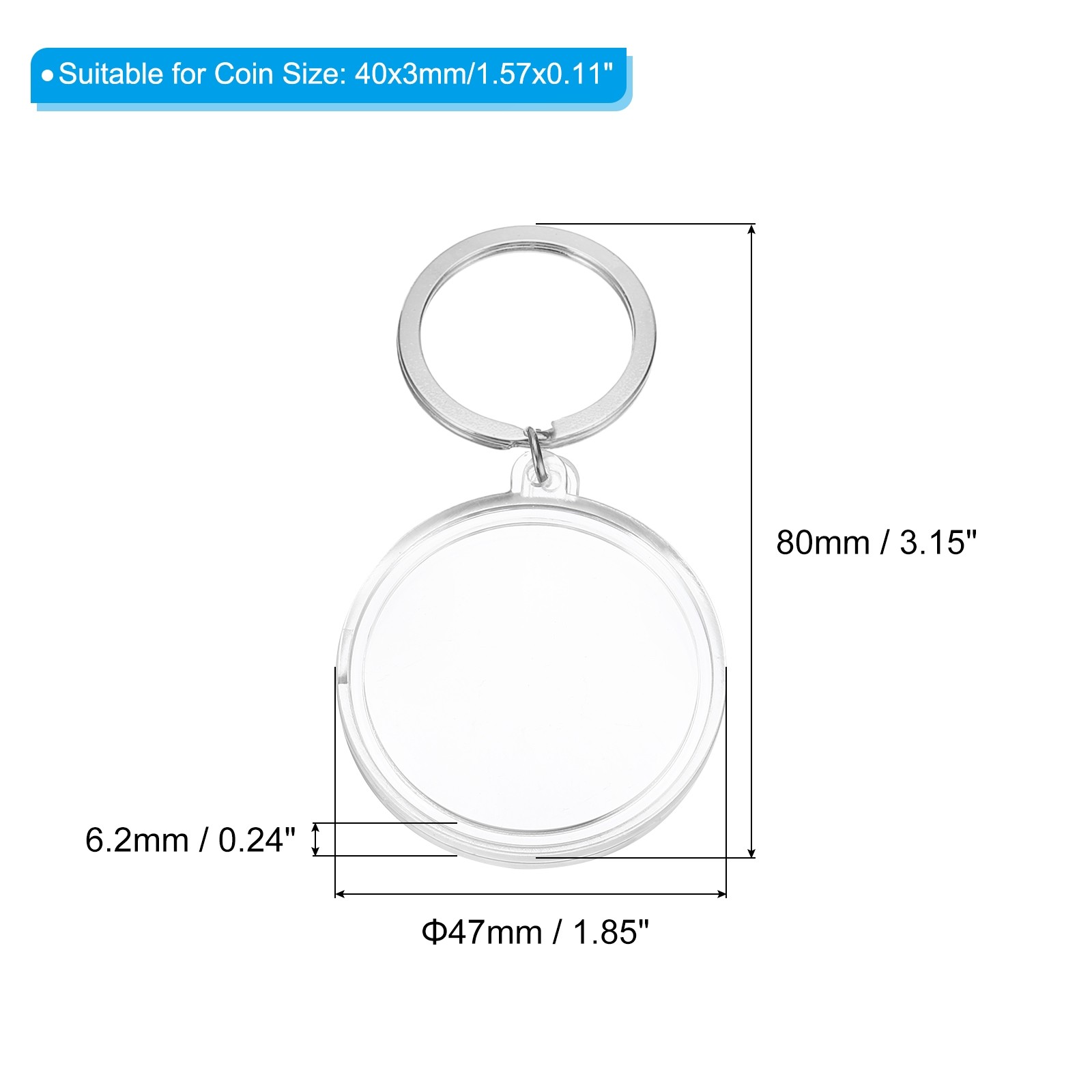 Plastic Coin Holder Keychain Coin Case with Key Ring for Coins Silver
