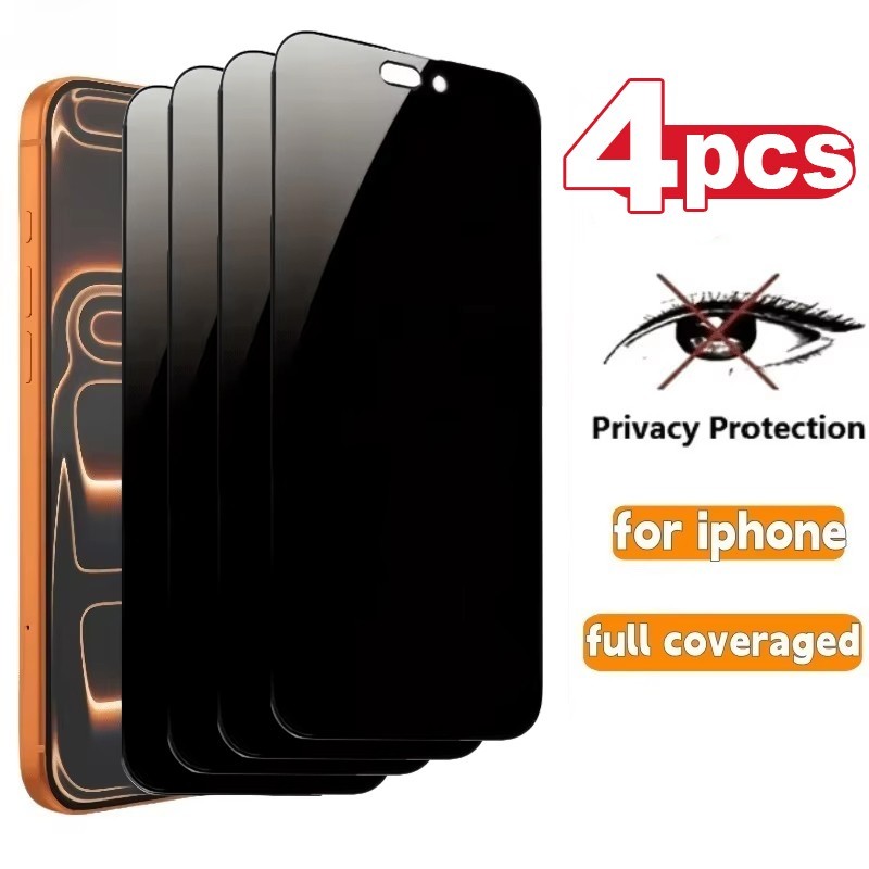4 Pack for iPhone 17 16 15 14 13 Pro Max Privacy Tempered Glass Screen Protector