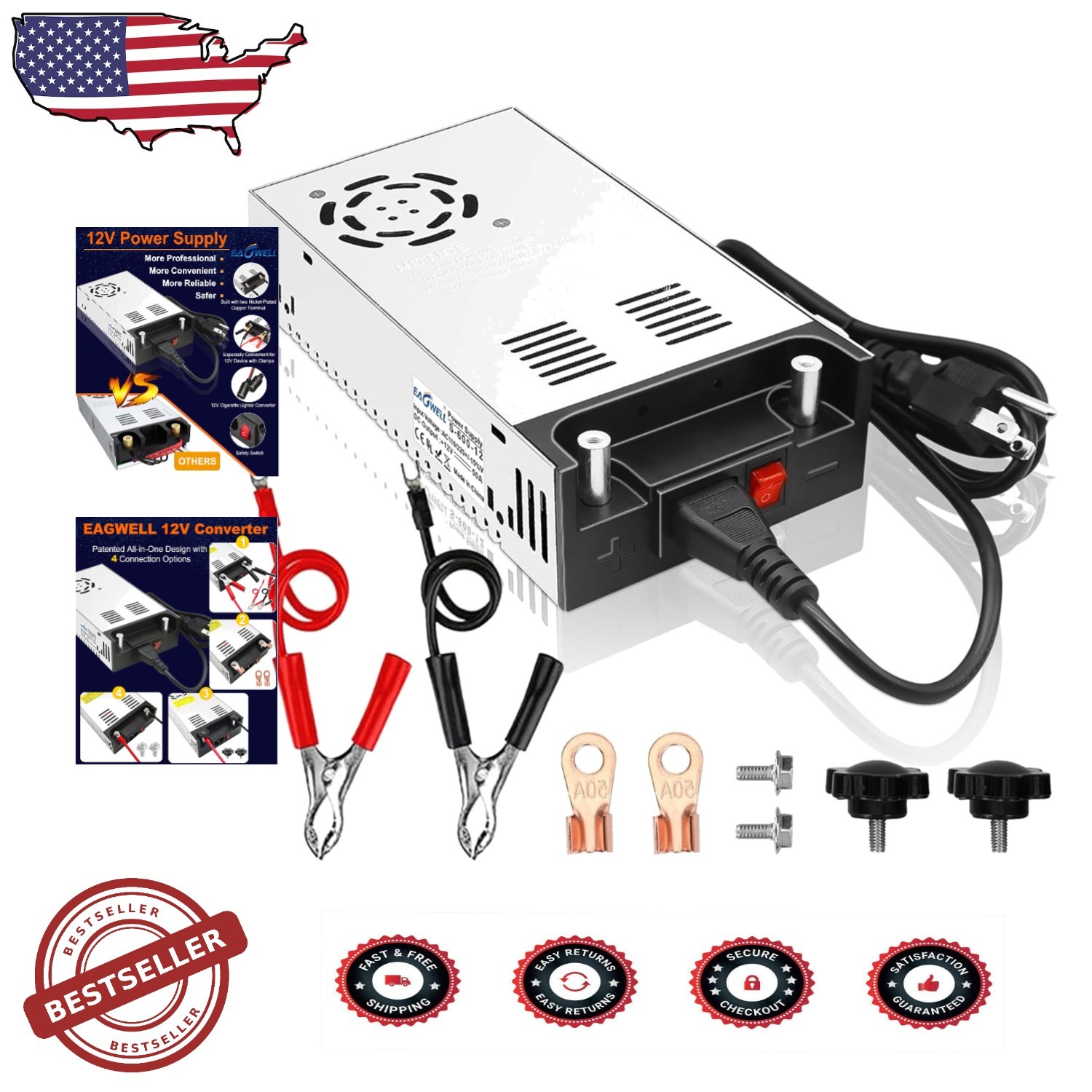 RV 12V DC Converter 600W 50A - Patented Tool-Free, Clean Power,  Certified