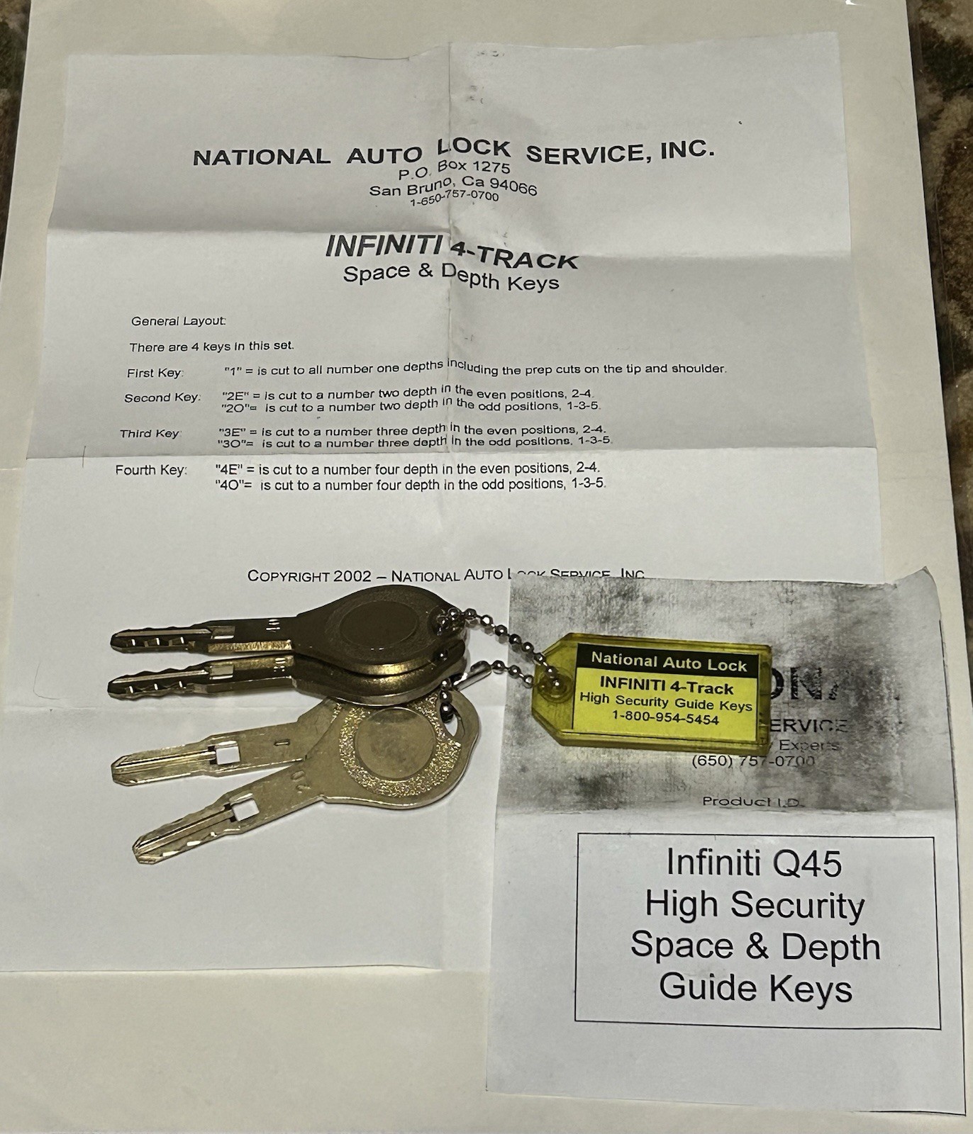 Infiniti 4-Track High Security Guide Keys