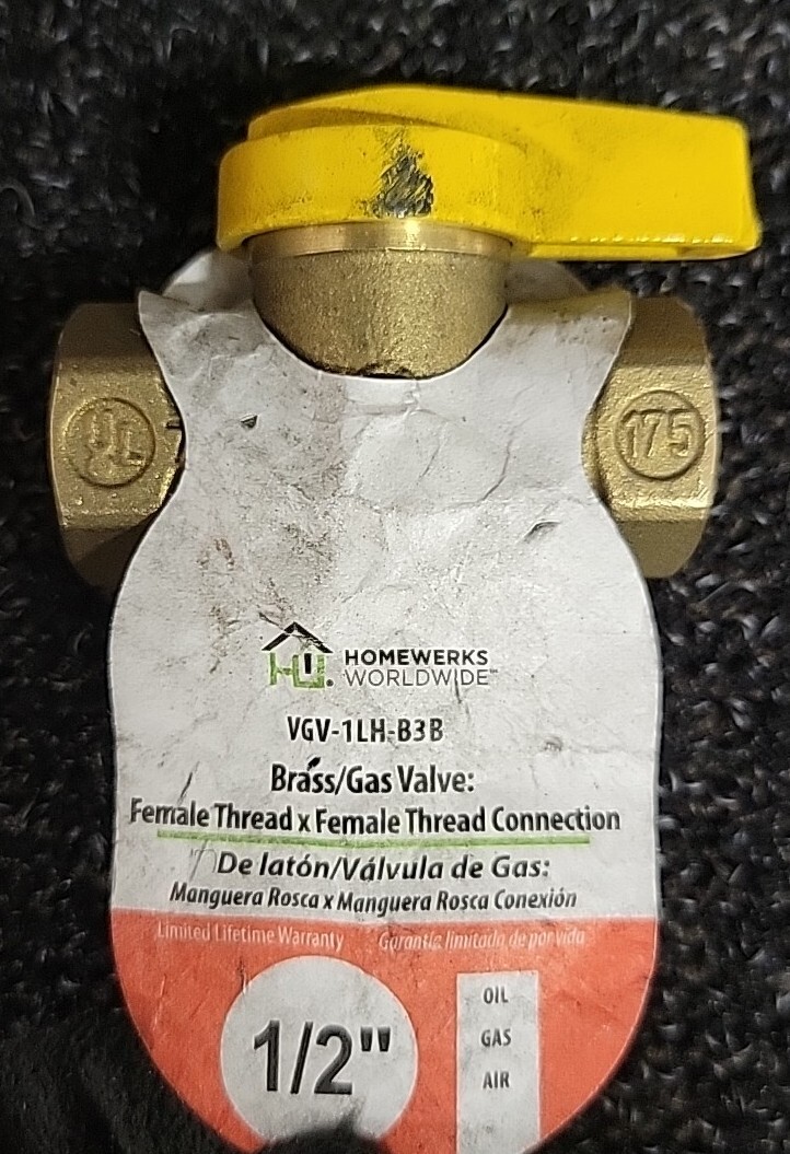(10 Pack) Homeworks Worldwide 1/2" Brass/Gas Valve VGV-1LH-B3B femaleXfemale NEW