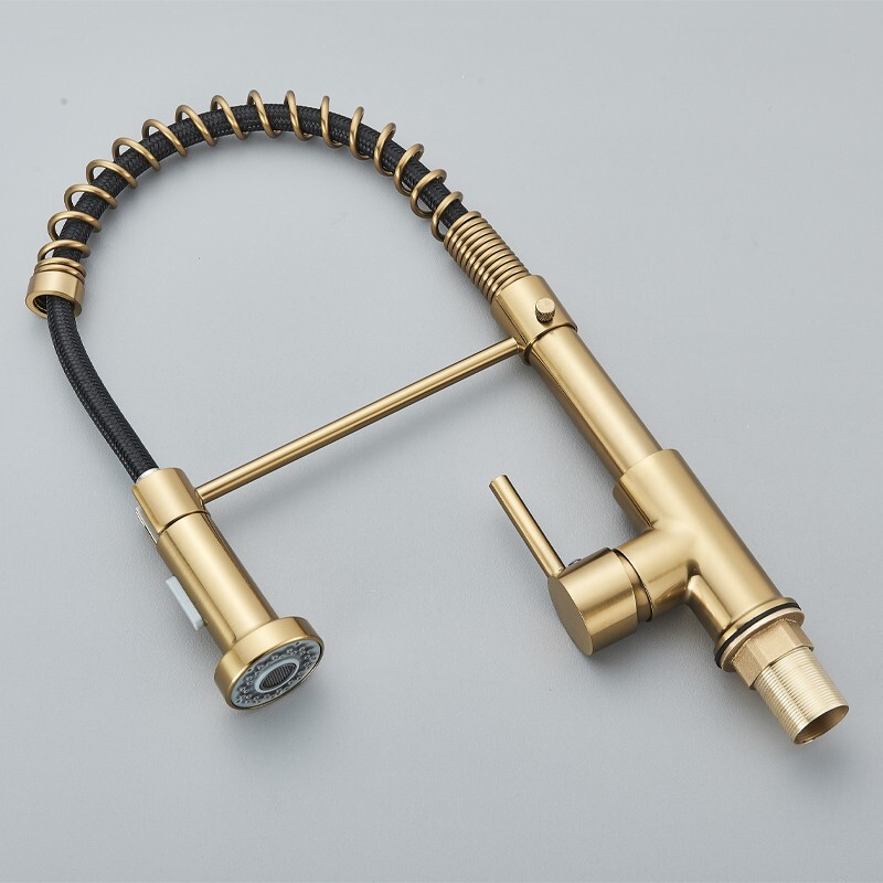 Brushed Gold Kitchen Faucet with Pull Down Sprayer Single Handle Spring Faucet