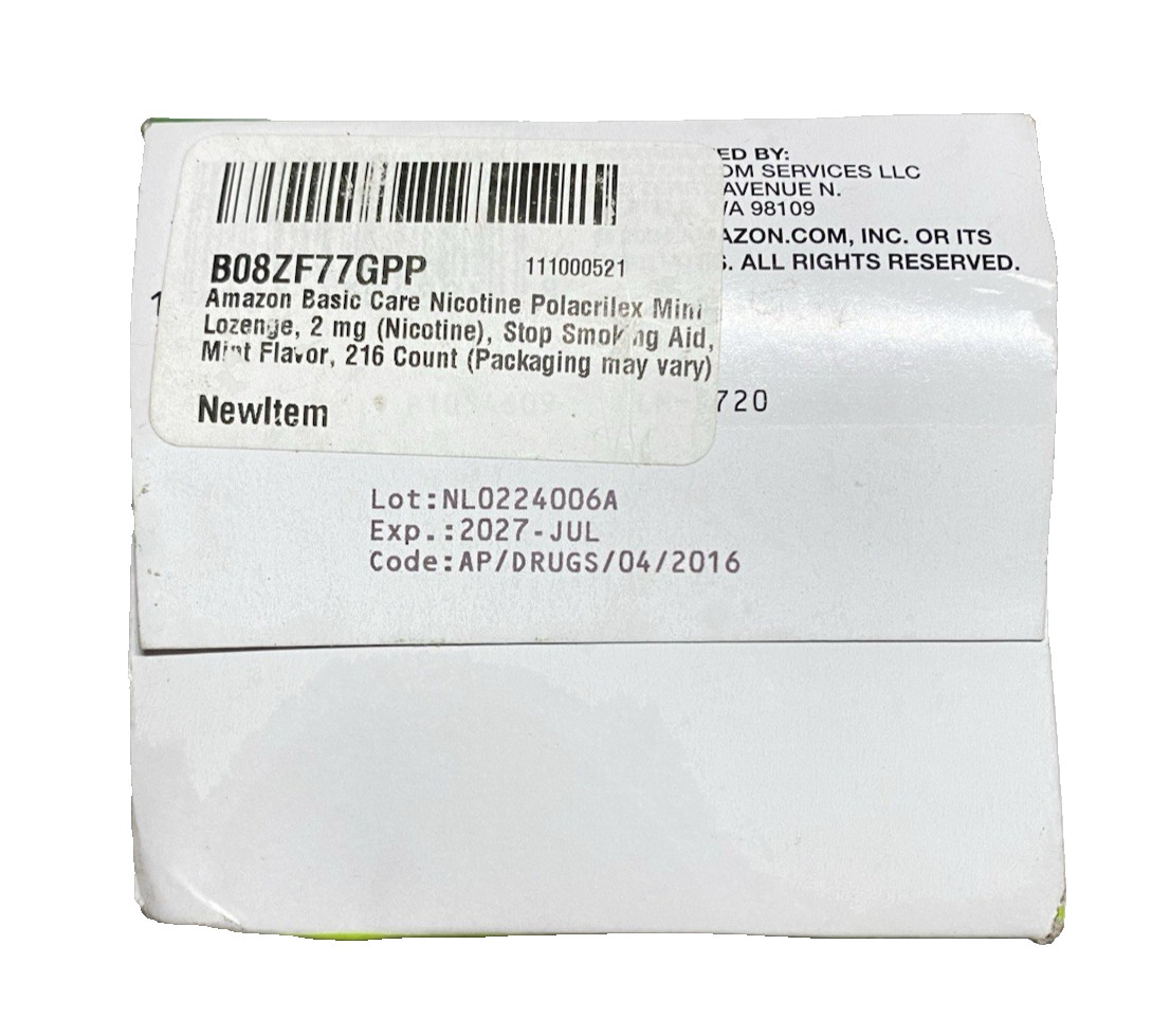 Nicotine Polacrilex Lozenges 2mg 216 Count Mint Basic Care Mini Stop Smoking