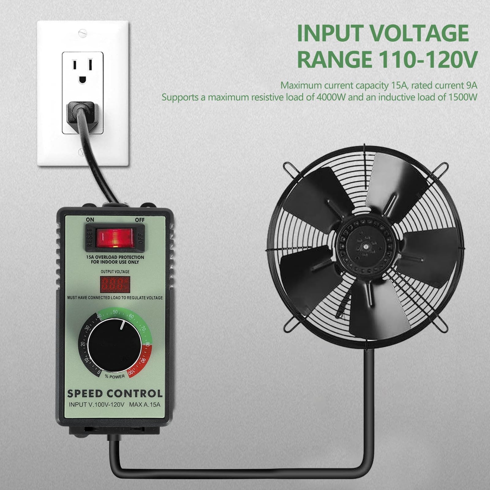 AC Motor Speed Controller, 110-120V 15A 4000W Variable Speed Controller Regul...