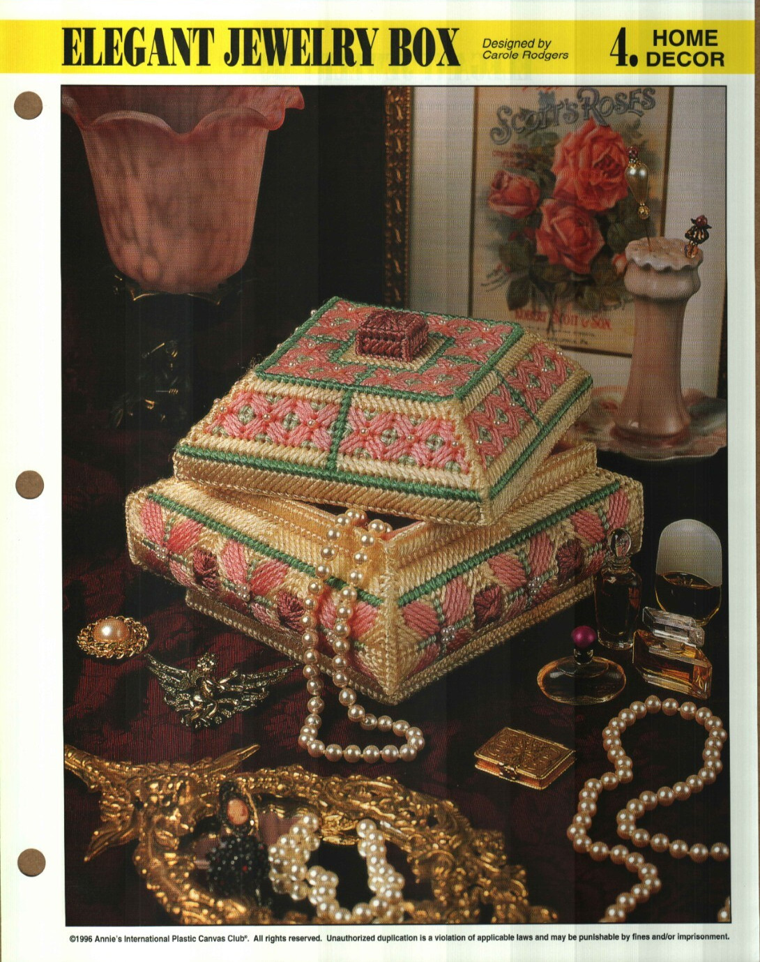 NEW ELEGANT JEWELRY BOX HOME DECOR ANNIE'S PLASTIC CANVAS PATTERN INSTRUCTIONS