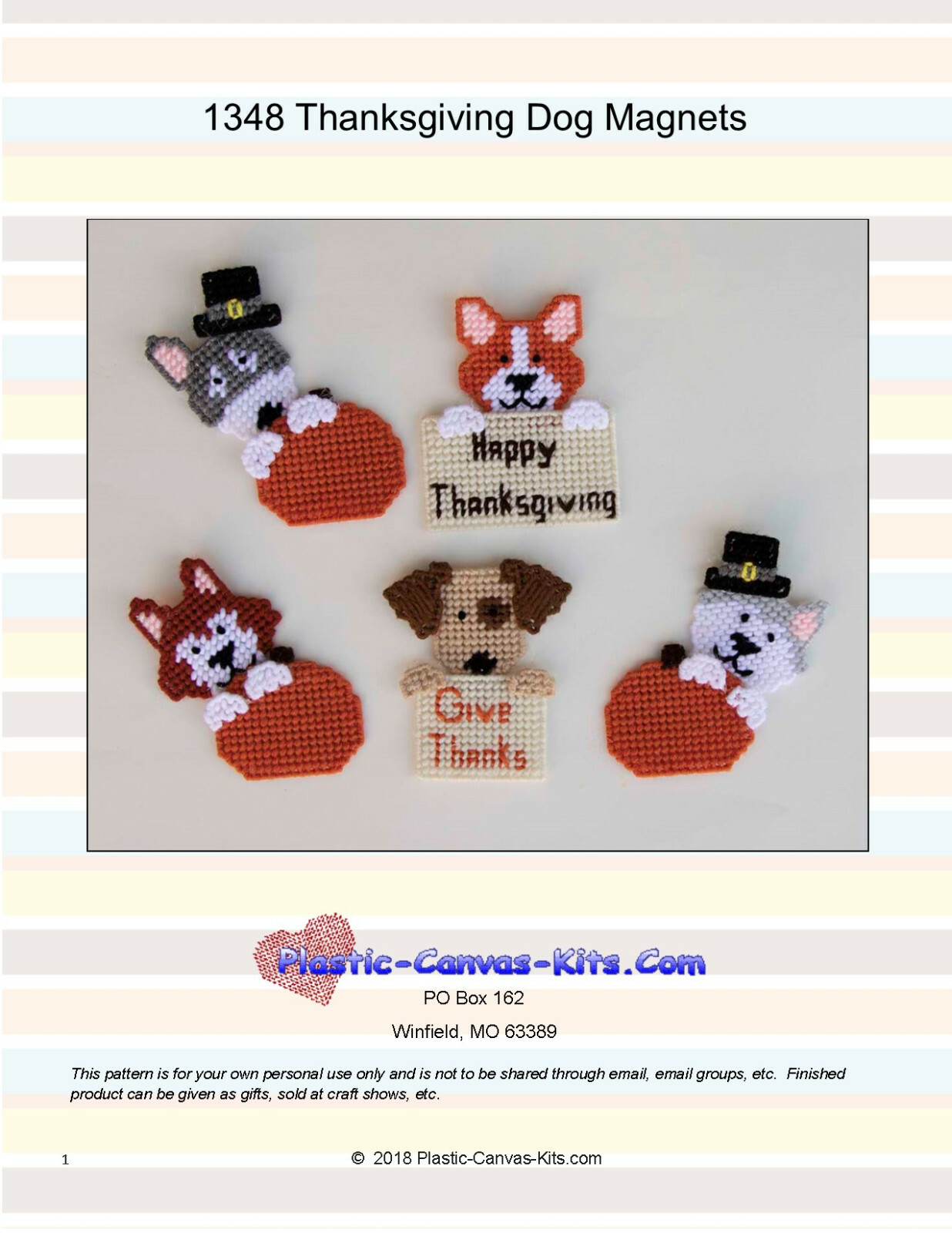 Thanksgiving Dog Magnets-Plastic Canvas Pattern or Kit