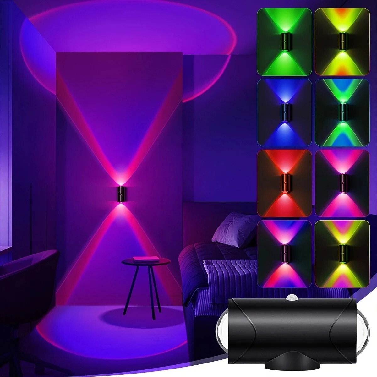 2pcs LED Magnetic Motion Sensor Night Lights 15 RGB Colors, USB Rechargeable