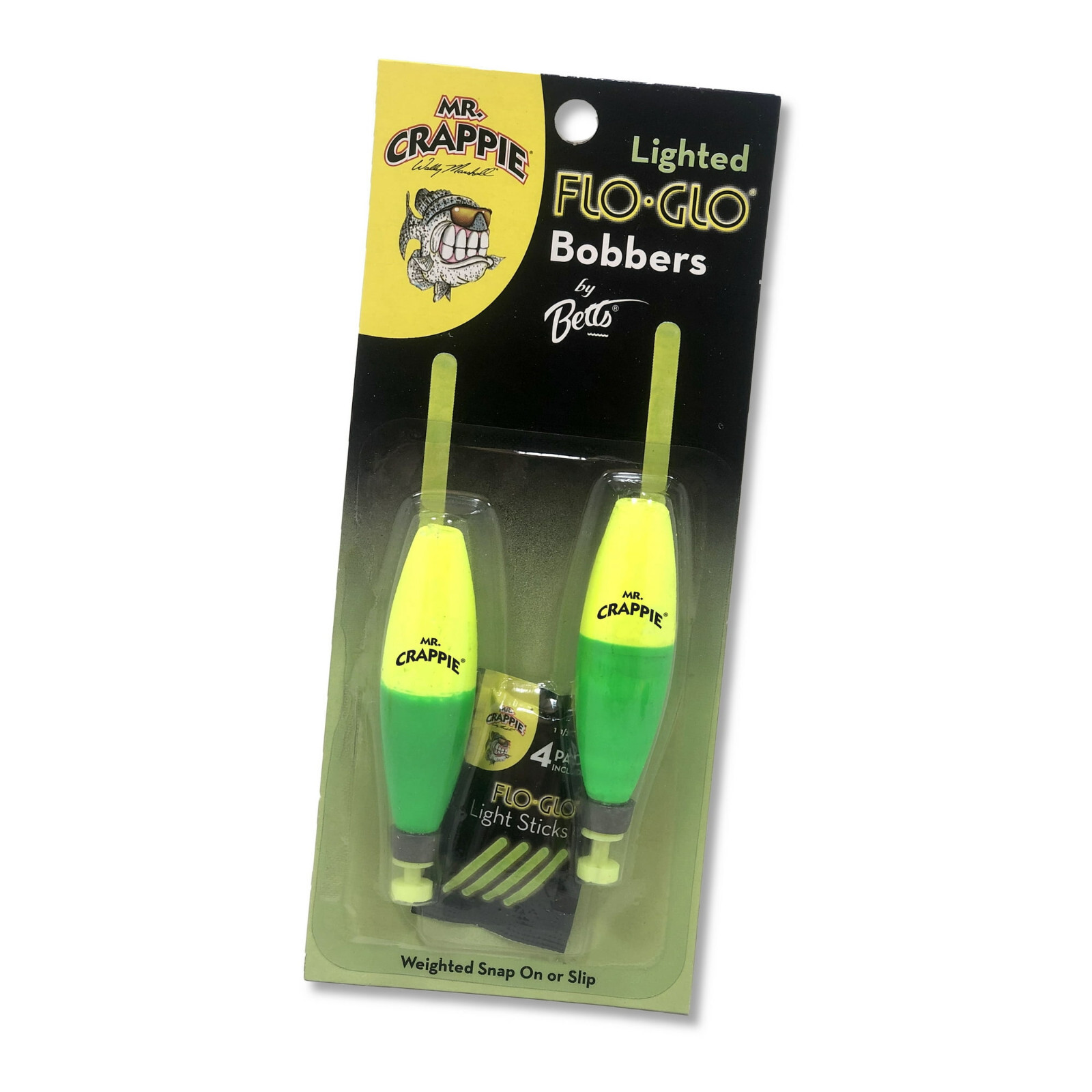 Mr. Crappie M2BW-2YG-GL Flo-Glo Lighted Bobbers, 2-1/2", Cigar, Yellow/Green
