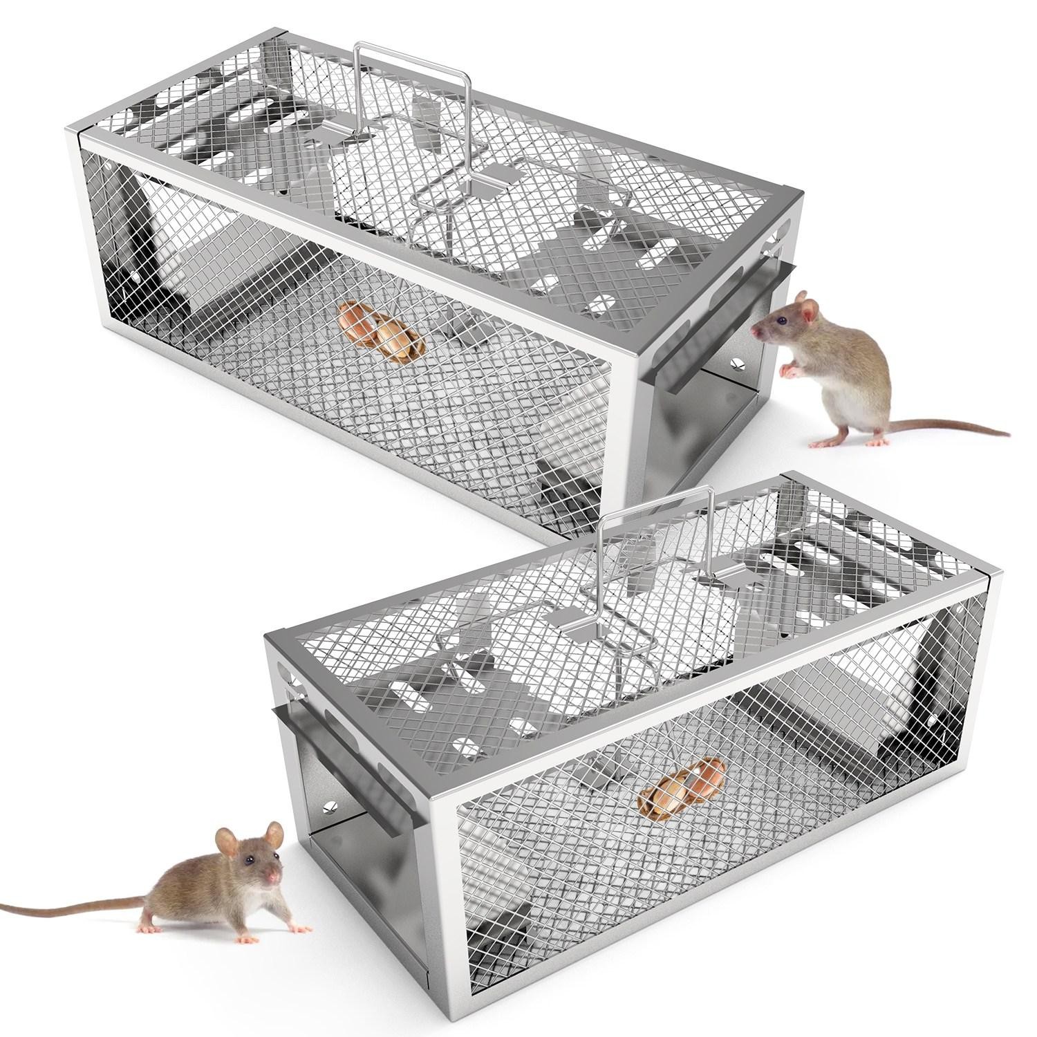 2Pack 11.81x5.63x4.45" 2-Door Humane Rat Trap Automatic Continuous Mo Reusable