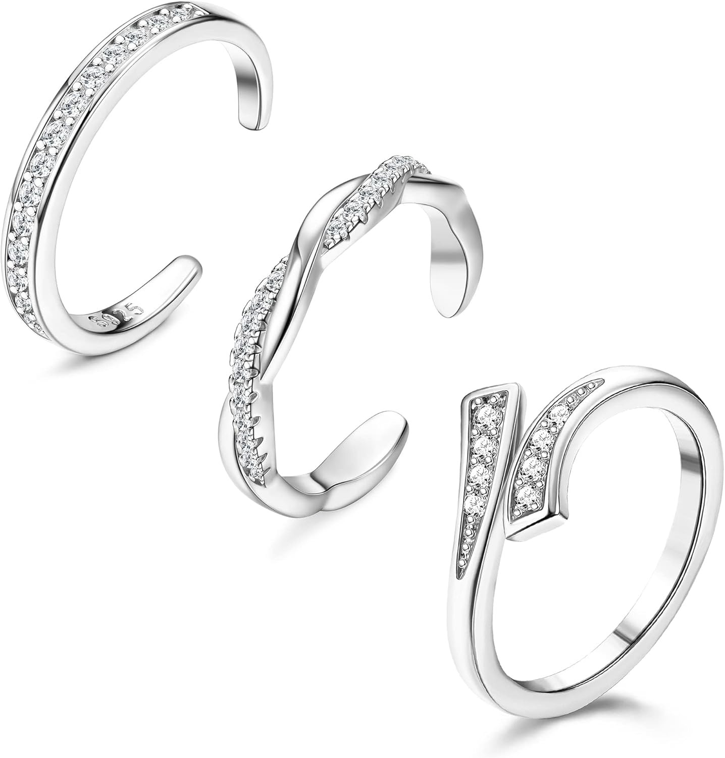 3 PCS Toe Rings for Women 925 Sterling Silver Adjustable Toe Rings Open Cuff Toe