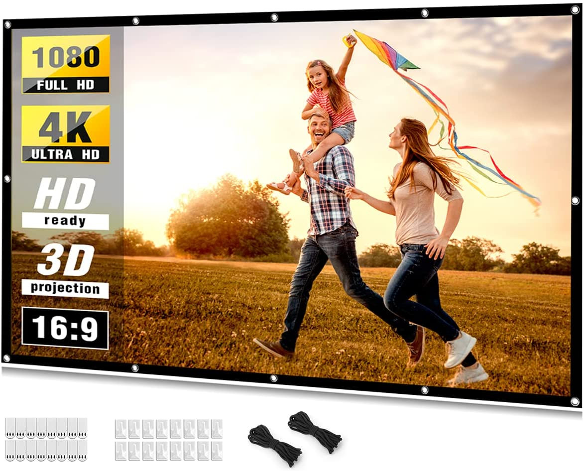 Projector Screen 100 Inch,  4K Movie Projector Screen 16:9 HD Foldable